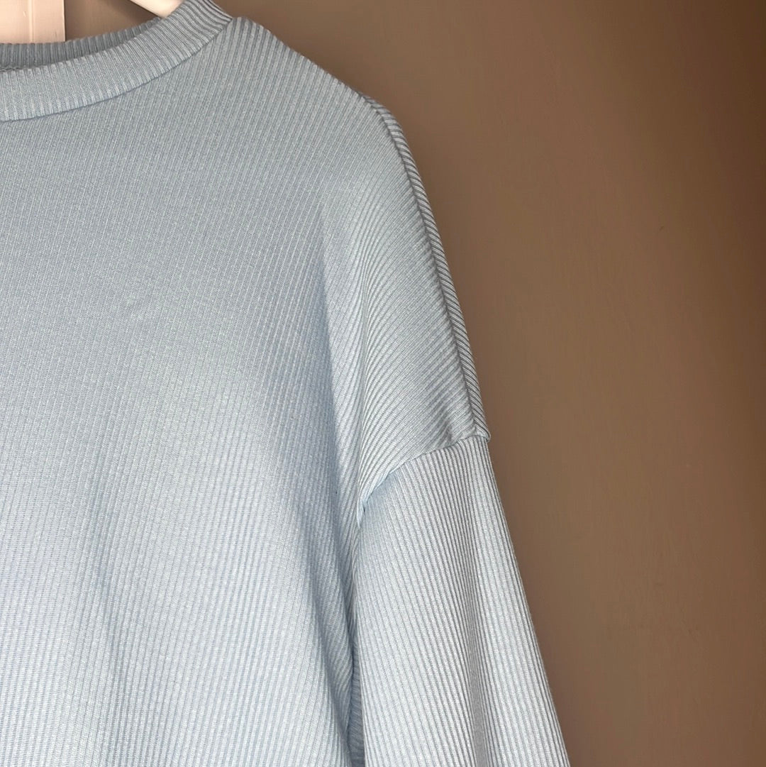 Sky Blue Ribbed Crewneck Sweatshirt