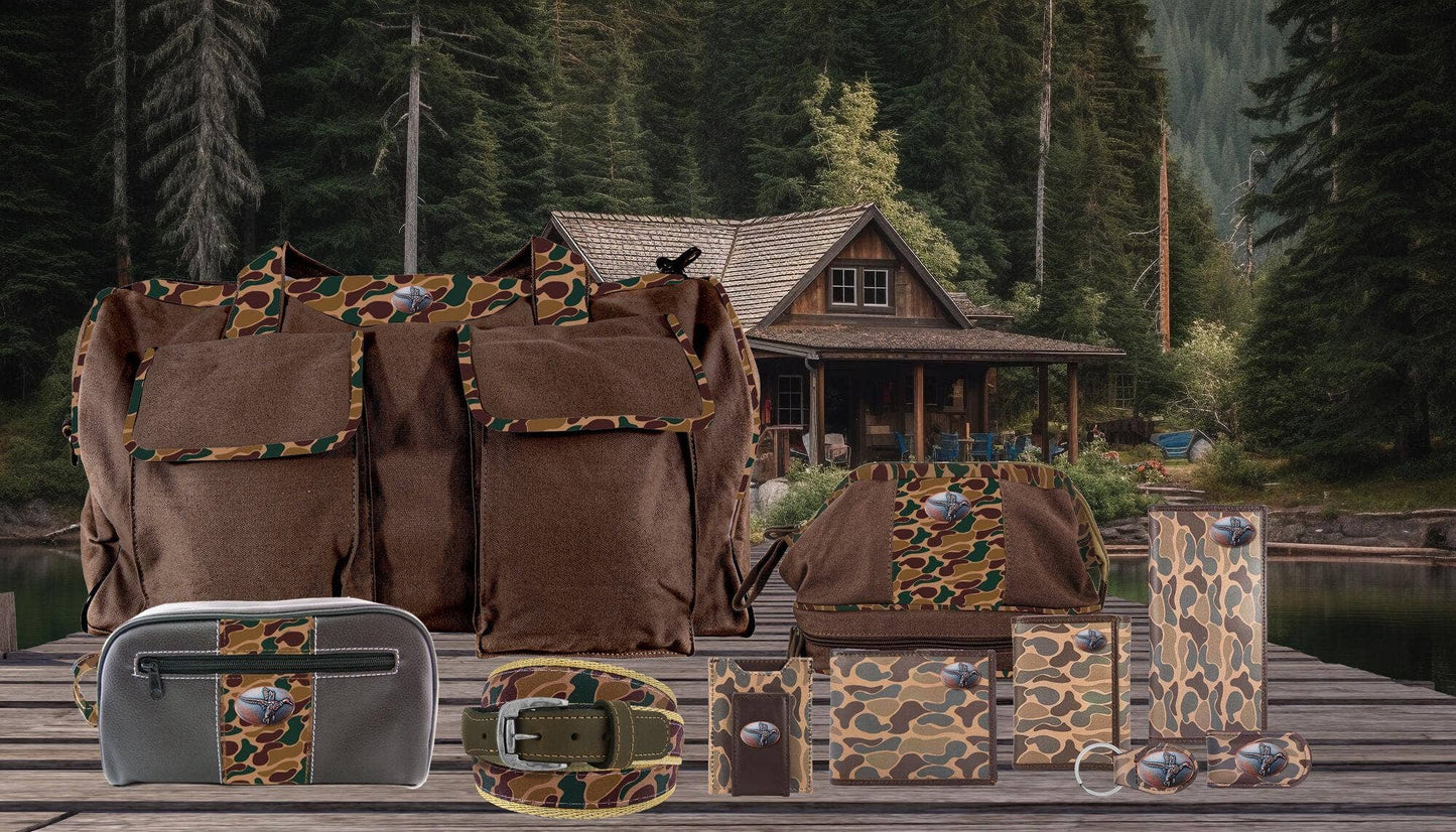 Brown Old School Camo Leather Key Fob