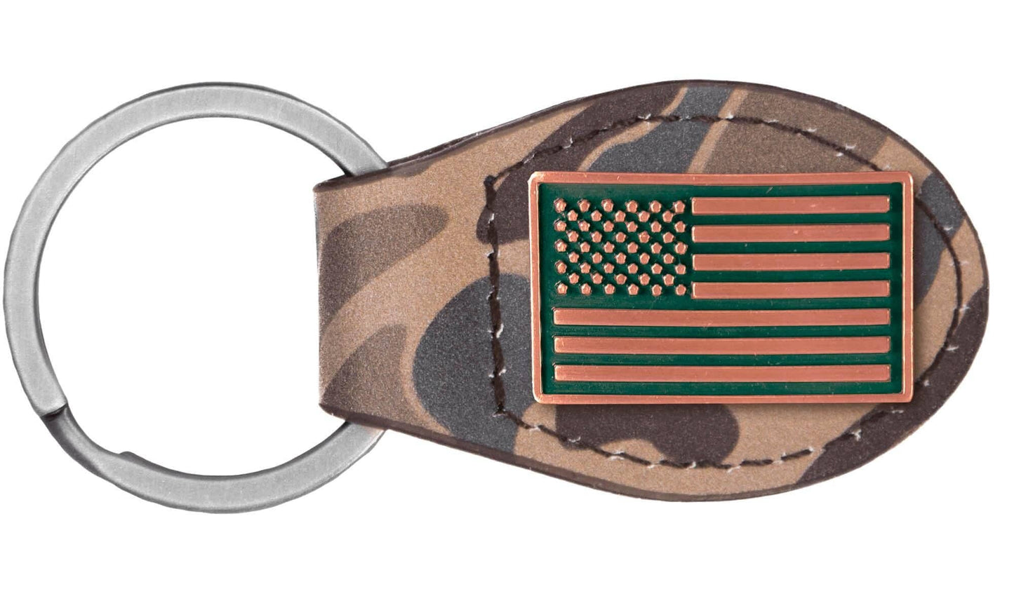 Brown Old School Camo Leather Key Fob