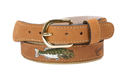 Bass Embroidered Nubuck Tan Leather Belt.