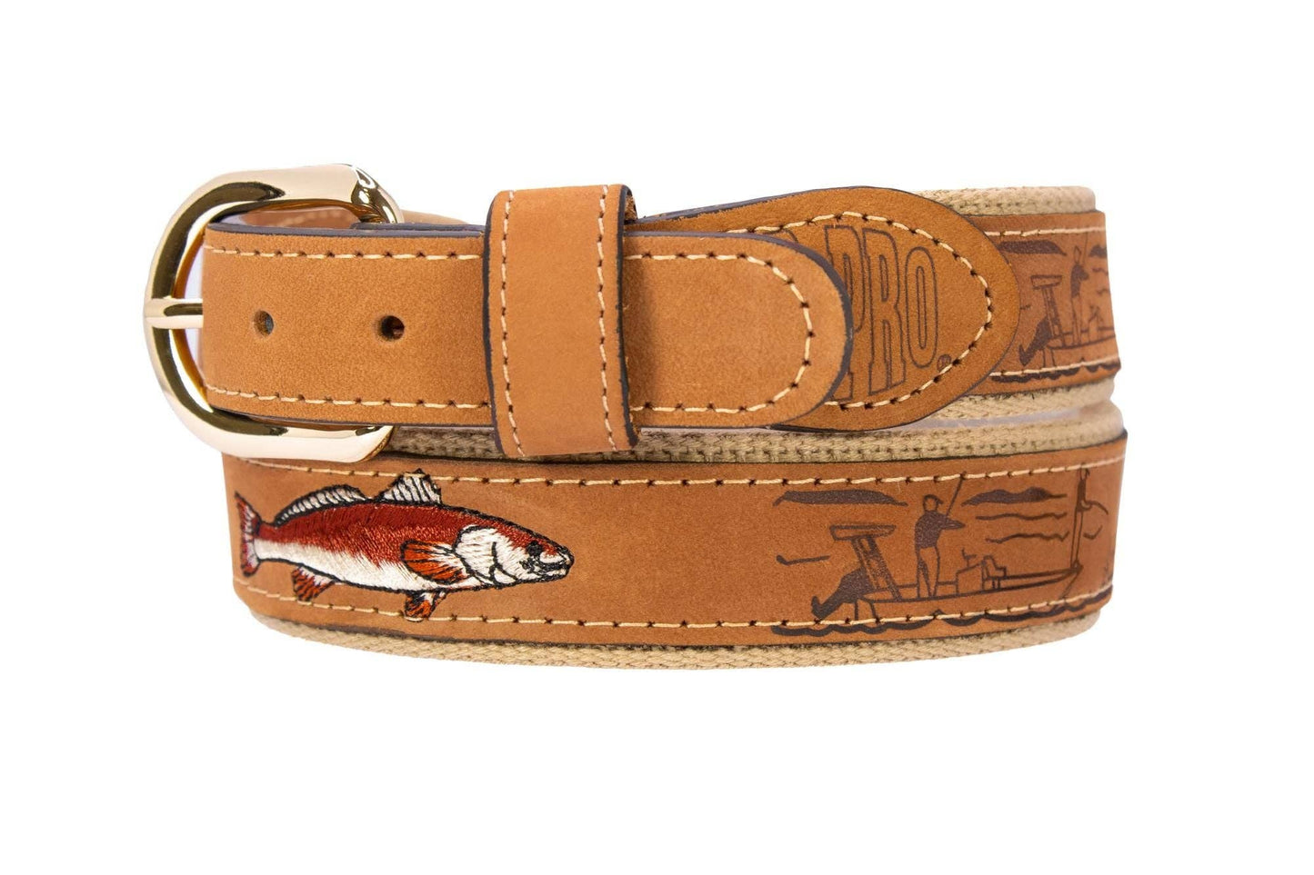 Redfish Embroidered Nubuck Tan Leather Belt