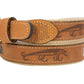 Bass Embroidered Nubuck Tan Leather Belt.