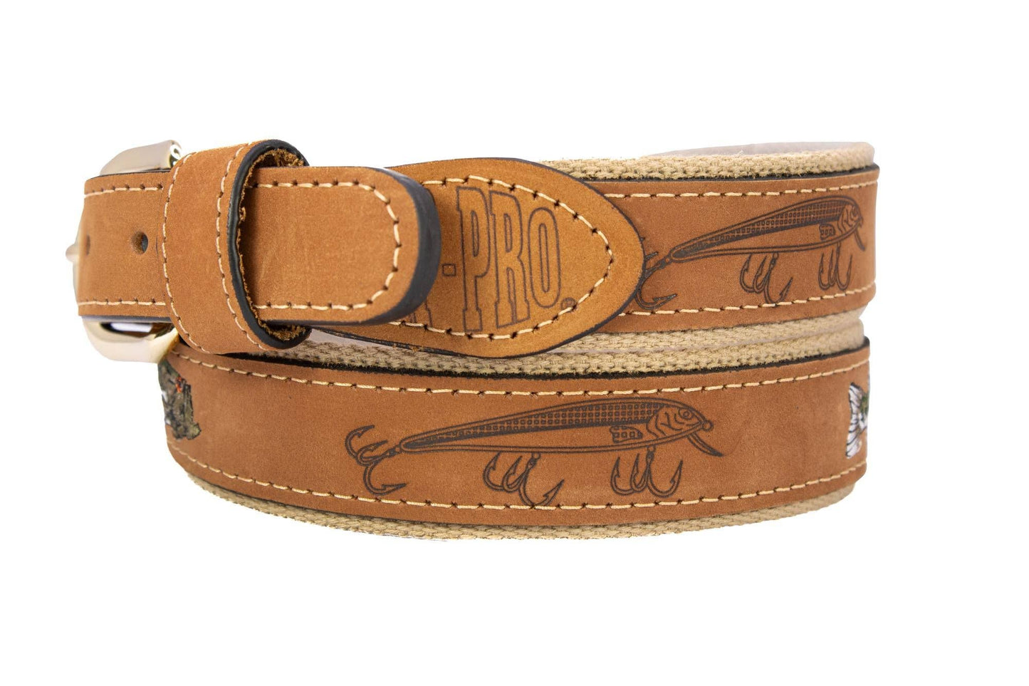 Bass Embroidered Nubuck Tan Leather Belt.