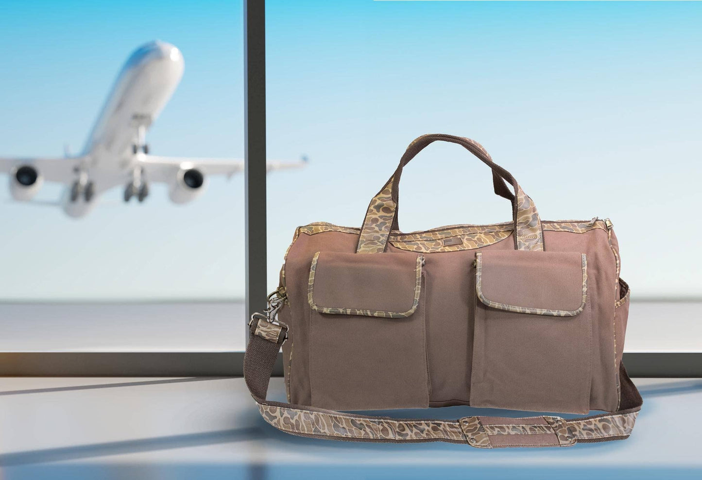 Shot Shell Brown Waxed Canvas Old School Camo Weekender Bag.