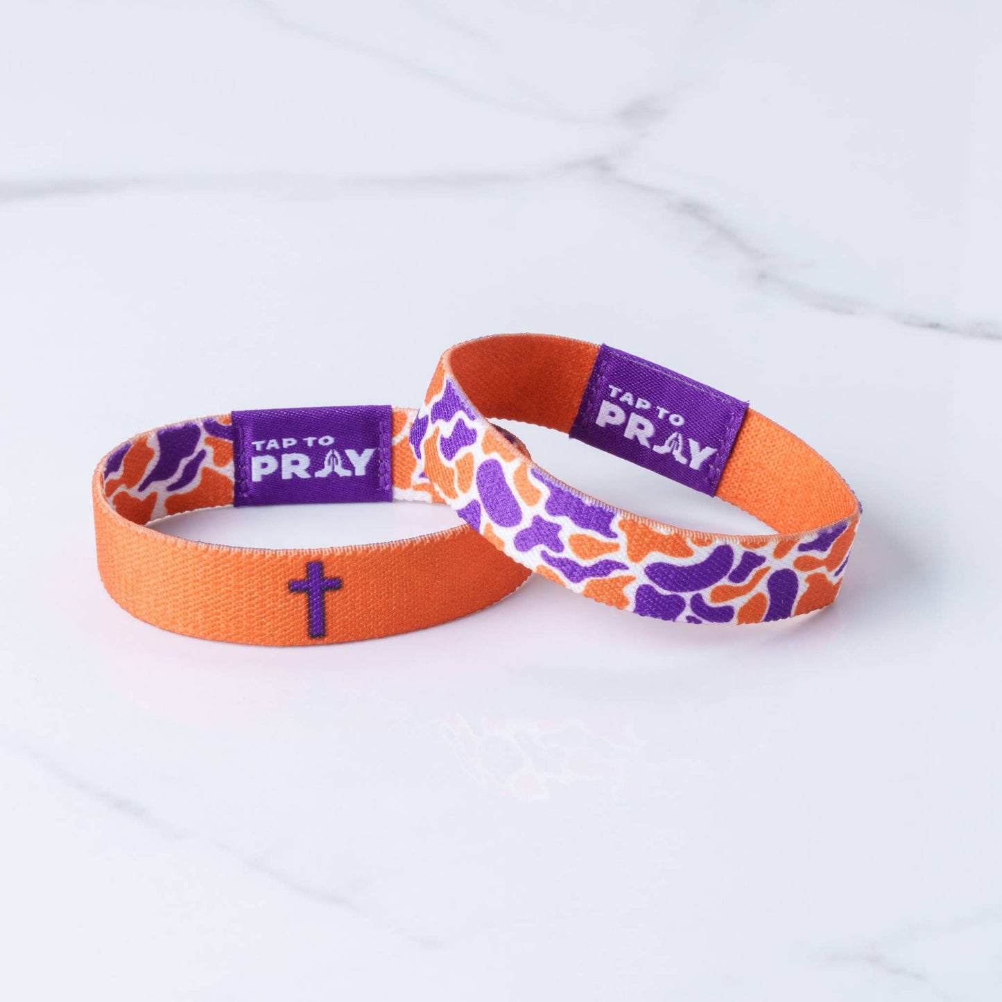Tap To Pray™ Wristbands - Team Camo - Orange & Purple