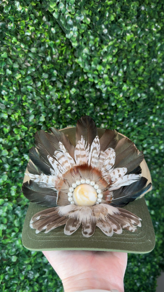 “Pearl Snapped” Feather Trucker Hat