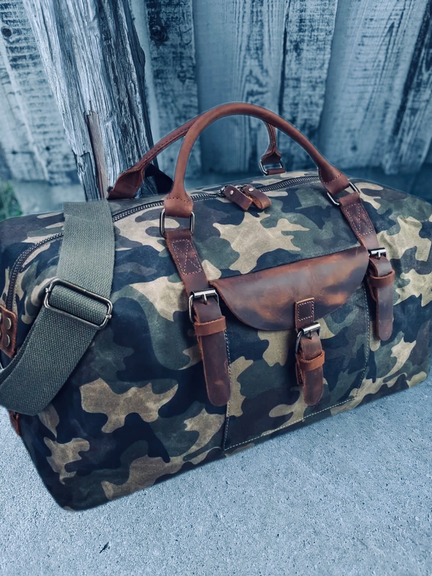 Leather Waxed Canvas Duffle Bag