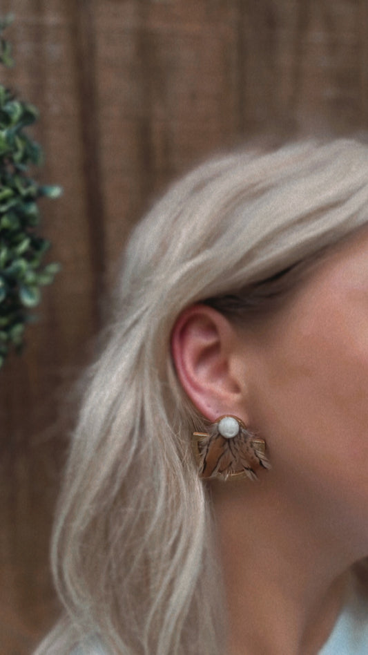 “Sprawling Pine” Quail Feather Handmade Earrings