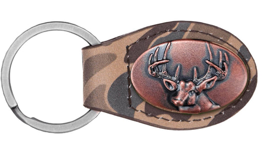 Brown Old School Camo Leather Key Fob