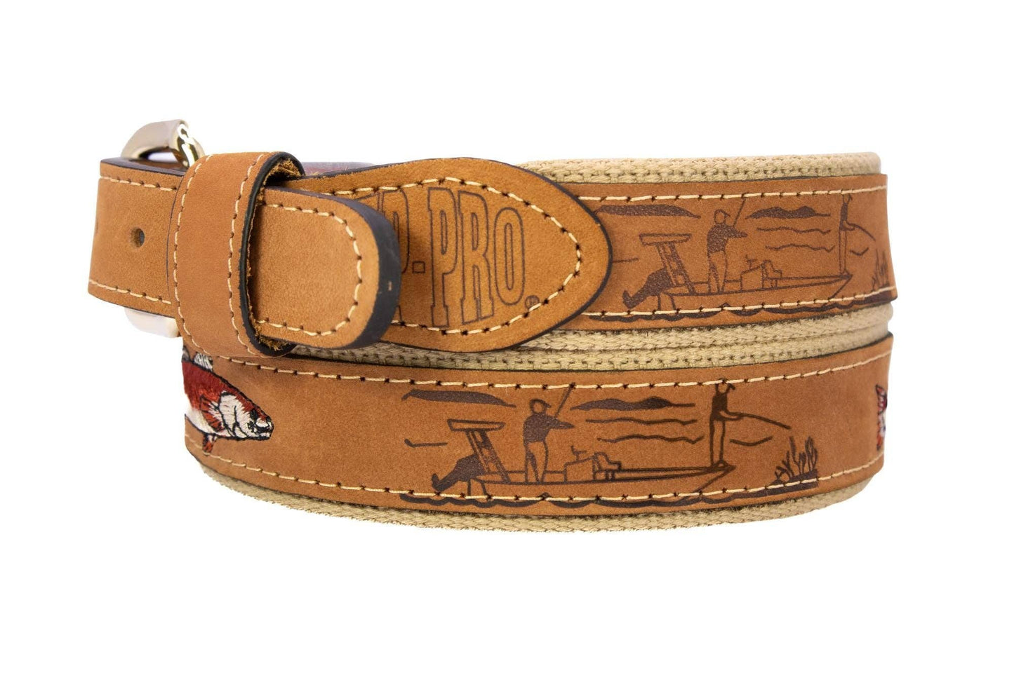 Redfish Embroidered Nubuck Tan Leather Belt