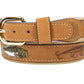 Bass Embroidered Nubuck Tan Leather Belt.