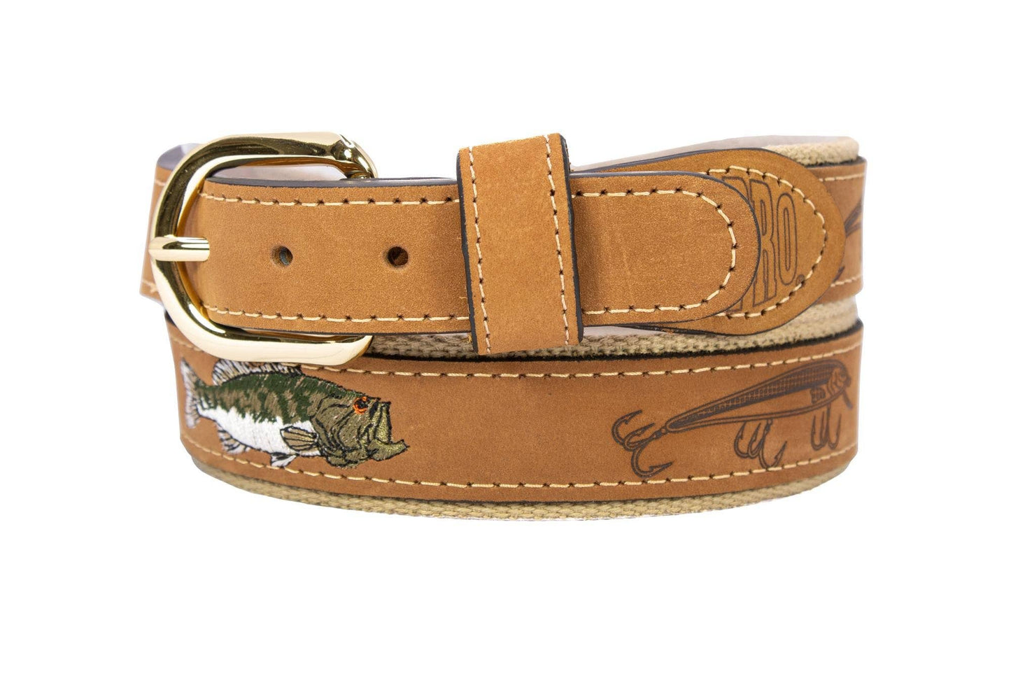 Bass Embroidered Nubuck Tan Leather Belt.