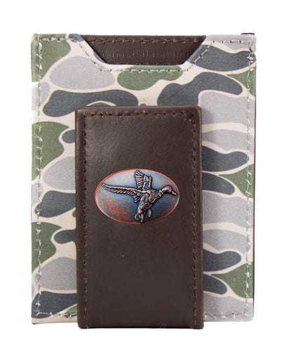 Mallard Men's Magnetic Front Pocket Old School Camo Leather Wallet.