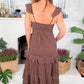 Coffee Polka Dot Print Backless Ruffled Tiered Maxi Dress