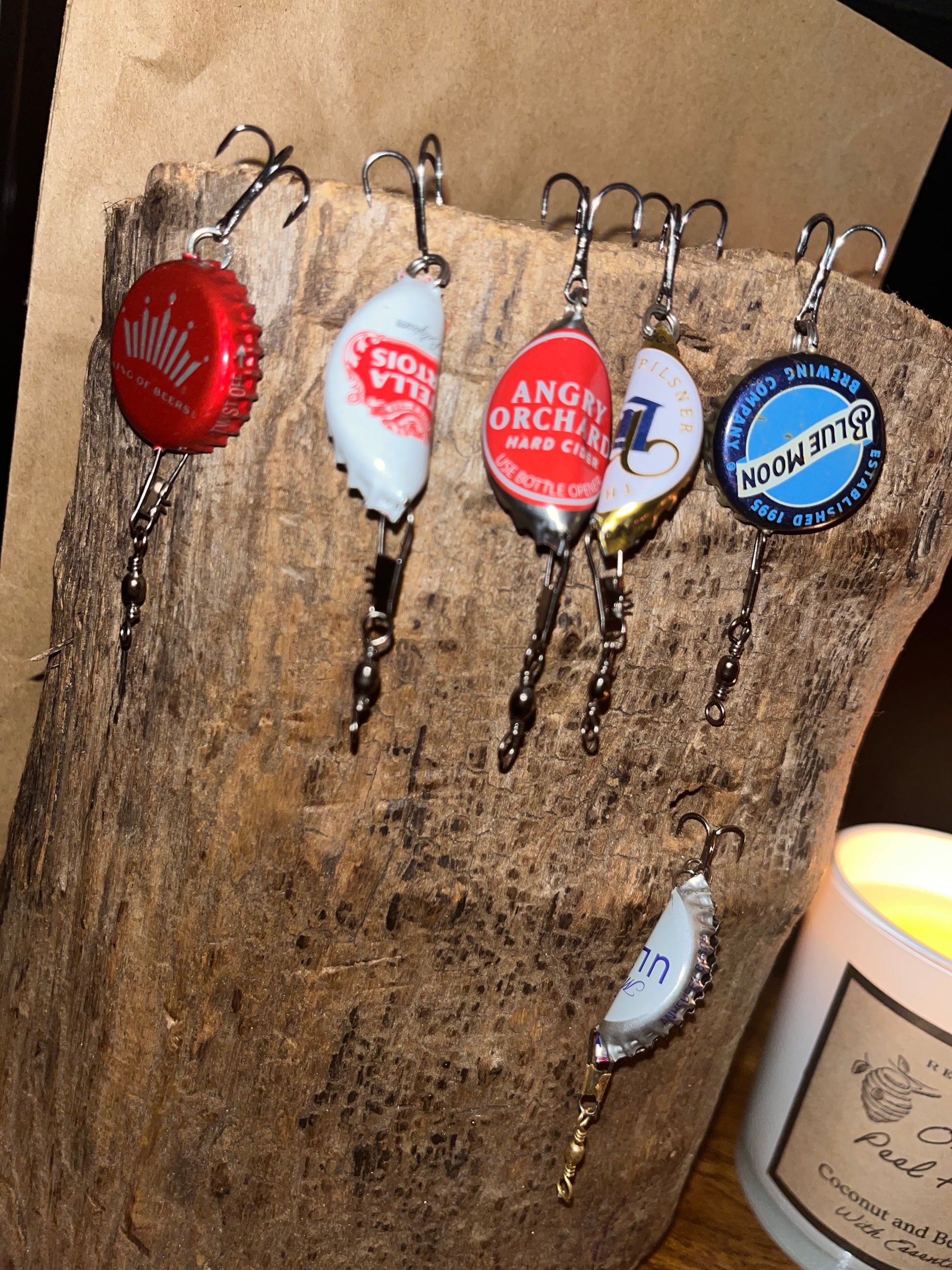 beer cap fishing lures Take Your Top Off" Bottle Cap Fishing Lures – Andy & Me Company